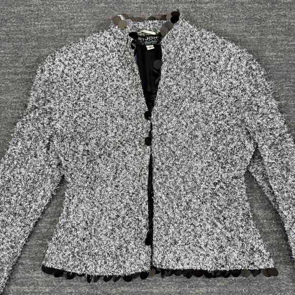 St. John Jacket Women 2 Gray Feathers Bazer Beaded Preppy Business Elegant USA - Picture 8 of 11